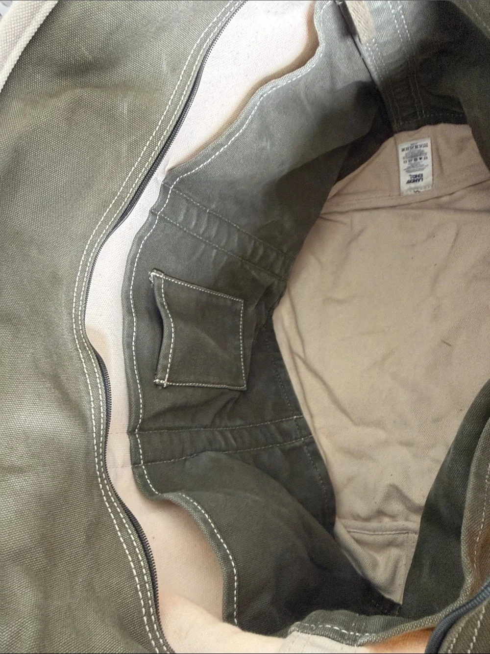 Lands End Canvas Tote Bag with Olive Green Trim